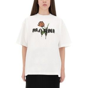 Marni White Cotton T-Shirt With Tulip Print - NWT